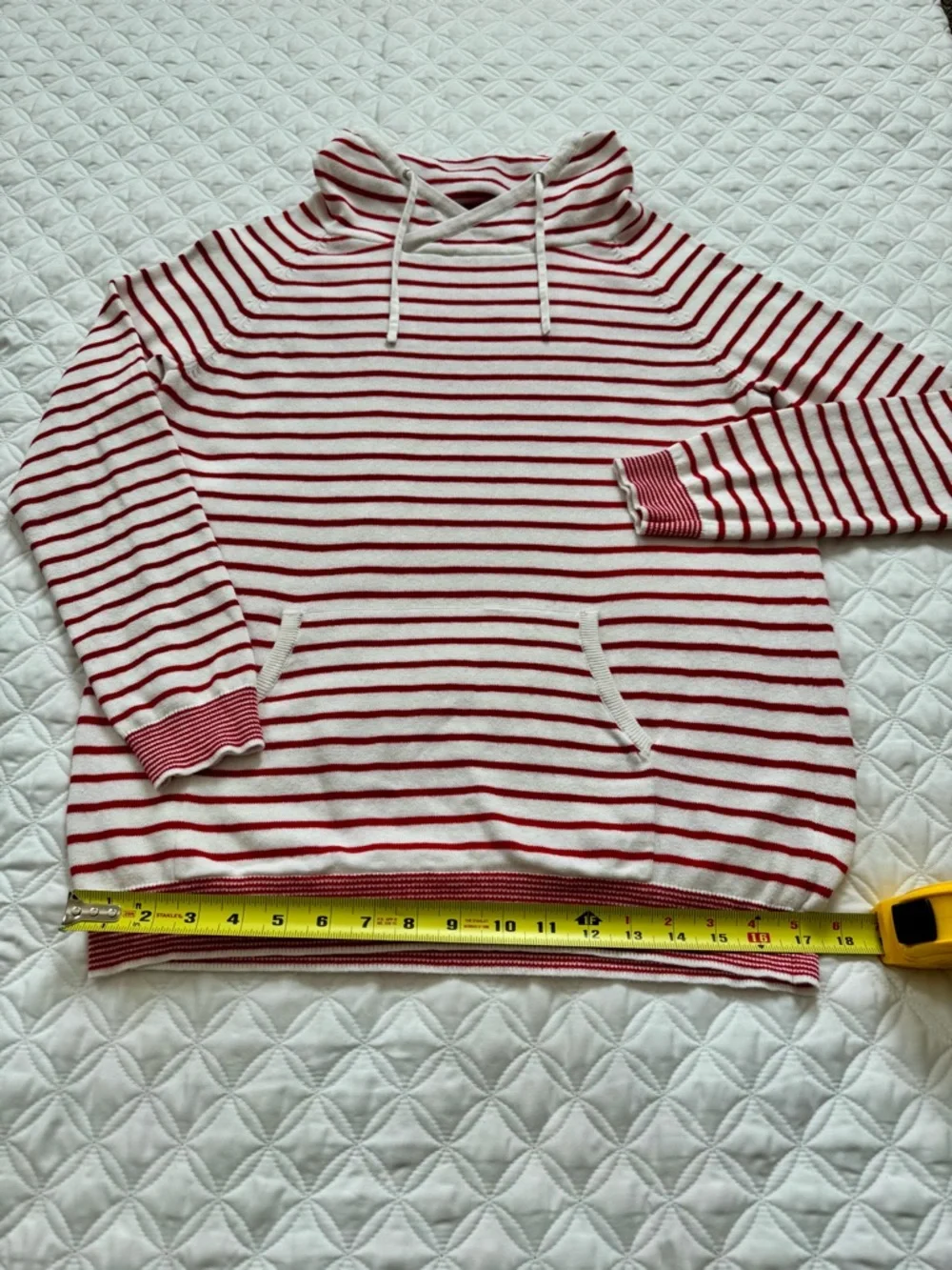 Amour Vert Kaitlyn White Red Striped Cowl Neck Drawstring Pullover Sweater Sz M